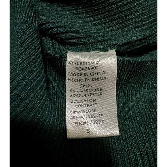 Entro Forest Green Mini Rib Stretch Top Sz S Sheer Artsy Long Balloon Sleeves - Picture 6 of 6